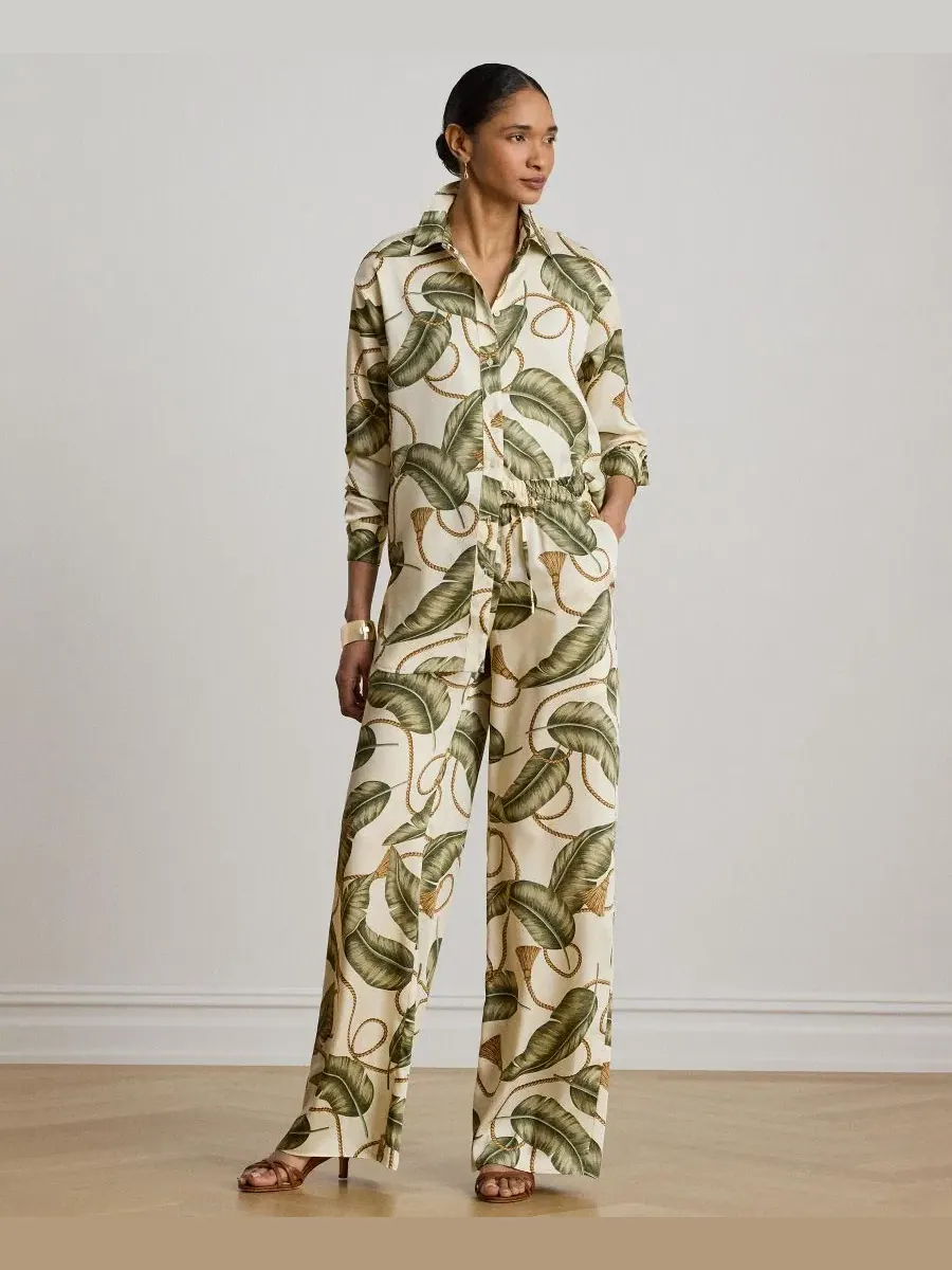 Женская рубашка с воротником на пуговицах, принт с канатом Lauren Ralph Lauren — изображение 2 из 6, кремовый мульти
