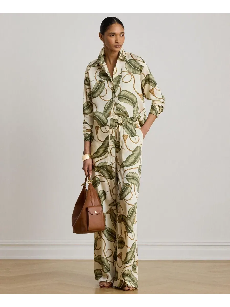 Женская рубашка с воротником на пуговицах, принт с канатом Lauren Ralph Lauren — изображение 3 из 6, кремовый мульти