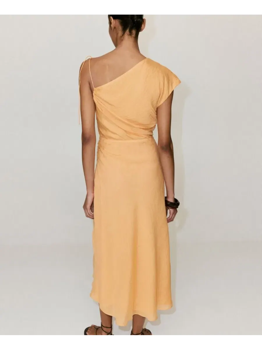 Платье асимметричное с бантом, модель Asymmetrical Bow Detail MANGO — изображение 3 из 5, оранжевый