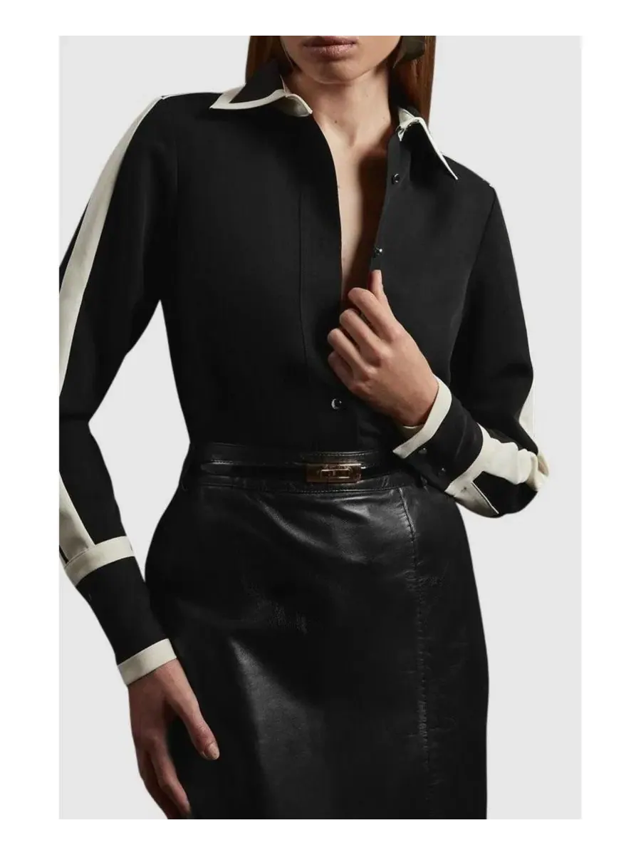 Женская рубашка с воротником и принтом Colour Block Karen Millen — изображение 6 из 8, черный