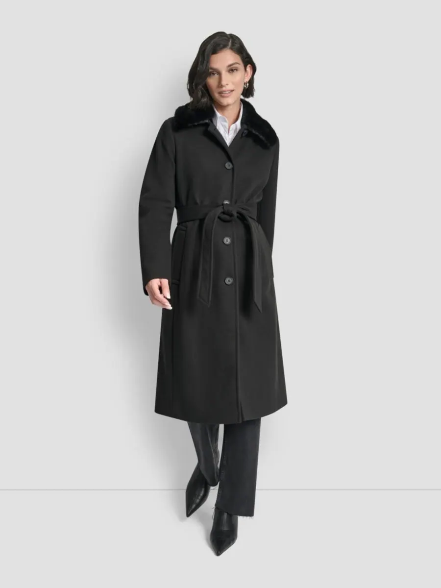 Женское однобортное пальто с воротником-стойкой DKNY