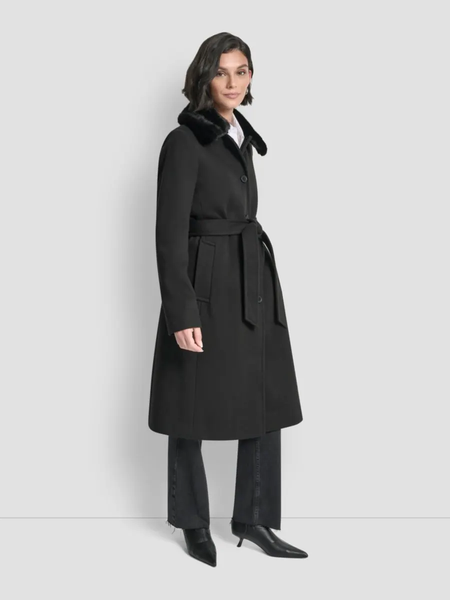 Женское однобортное пальто с воротником-стойкой DKNY — изображение 3 из 6, черный