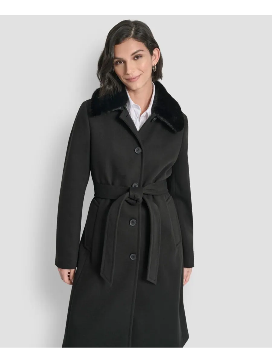 Женское однобортное пальто с воротником-стойкой DKNY — изображение 4 из 6, черный