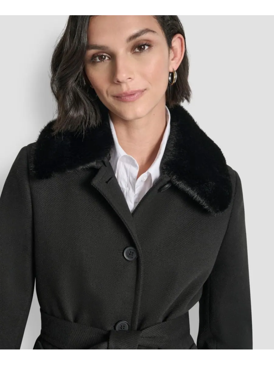Женское однобортное пальто с воротником-стойкой DKNY — изображение 6 из 6, черный