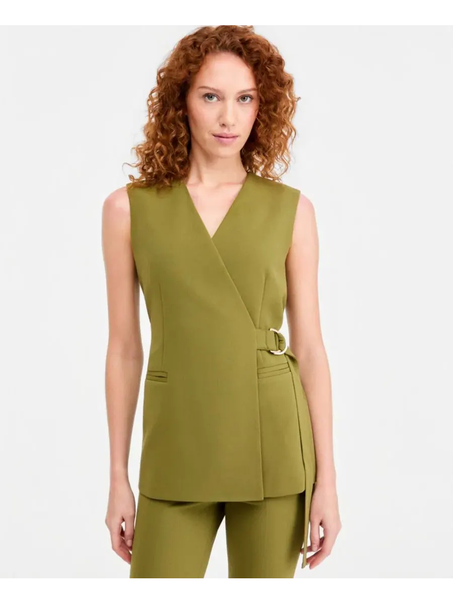 Женский костюм-двойка с жилетом и брюками Anne Klein — изображение 1 из 4, зеленый