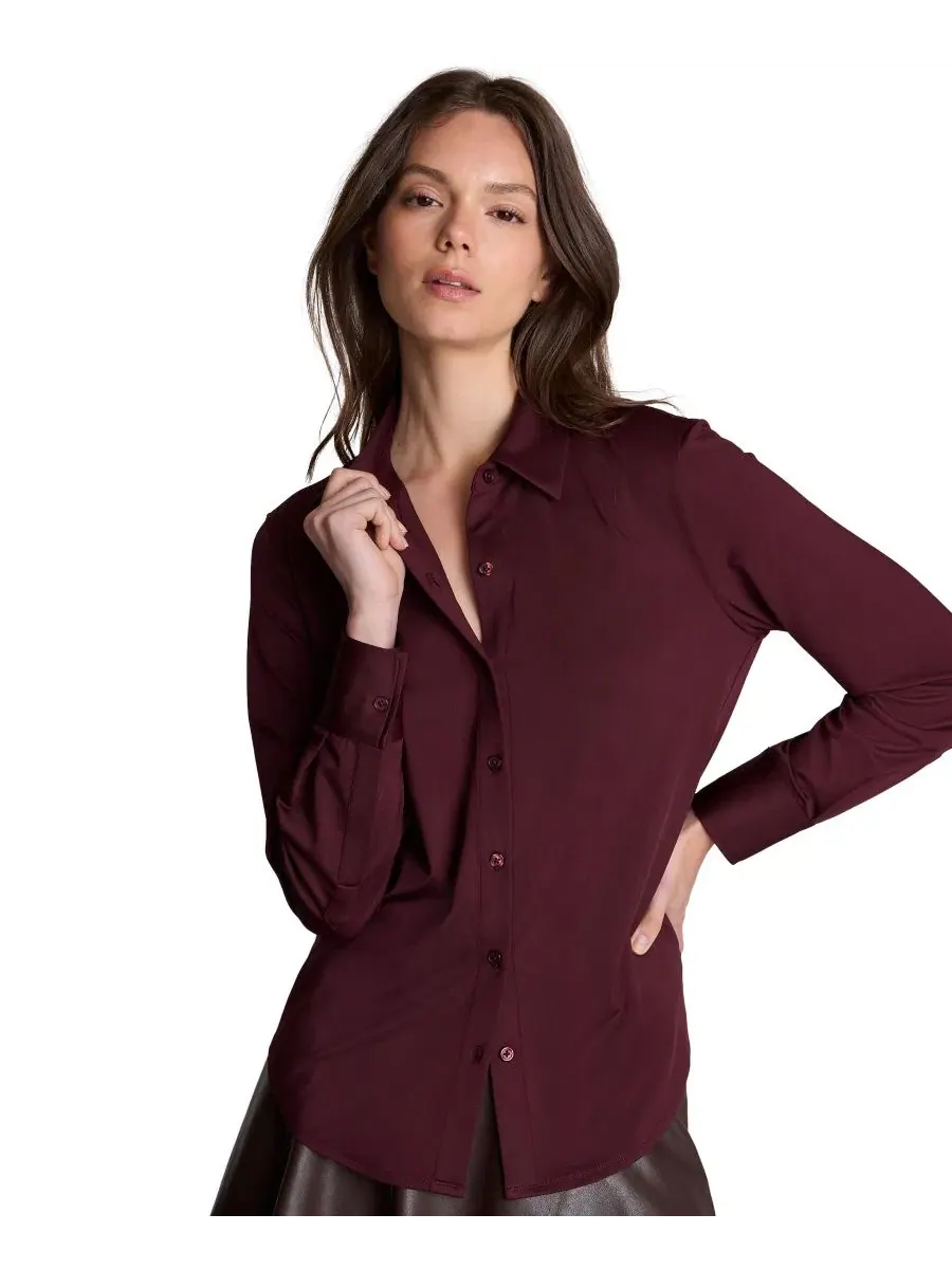 Женская рубашка Metro Knit с длинным рукавом и пуговицами Kenneth Cole, Sugar Beet — изображение 2 из 7