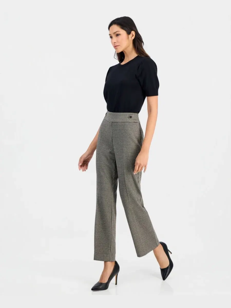 Брюки прямого кроя с принтом «гусиная лапка» Anne Klein Essentials — изображение 3 из 3, черный
