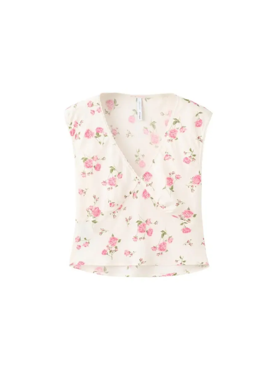 Блузка без рукавов с кружевом и V-образным вырезом, модель Floral V-Neck Sleeveless Lace Blouse