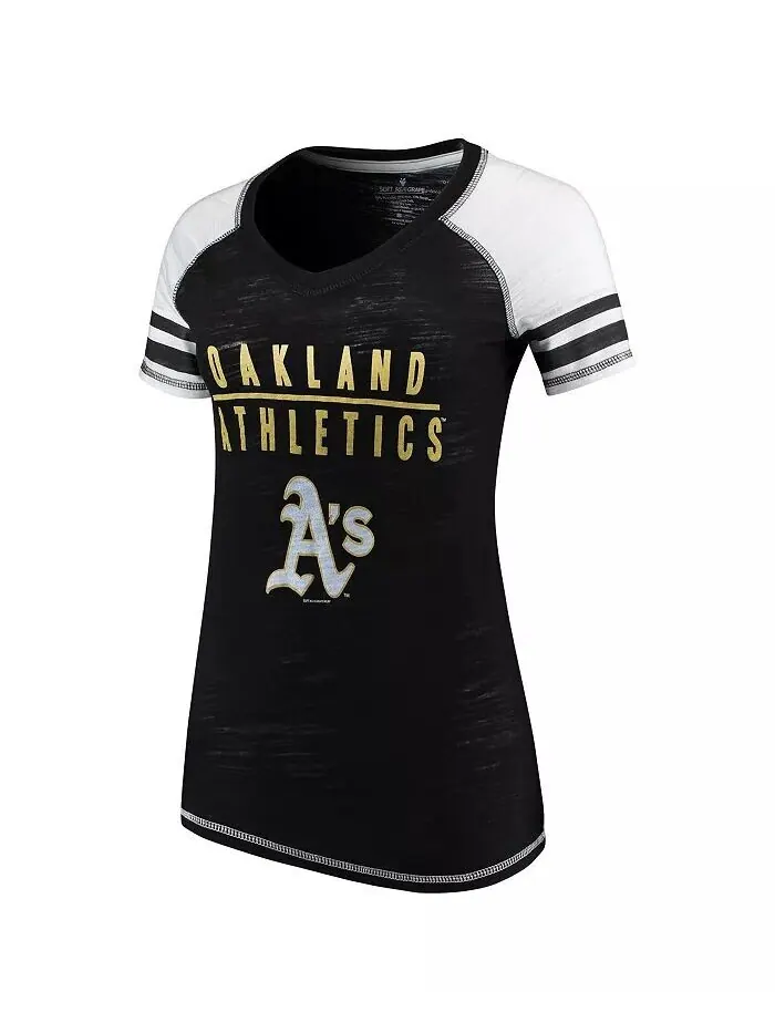 Черная женская футболка с v-образным вырезом и цветными блоками Oakland Athletics Soft As A Grape — черный