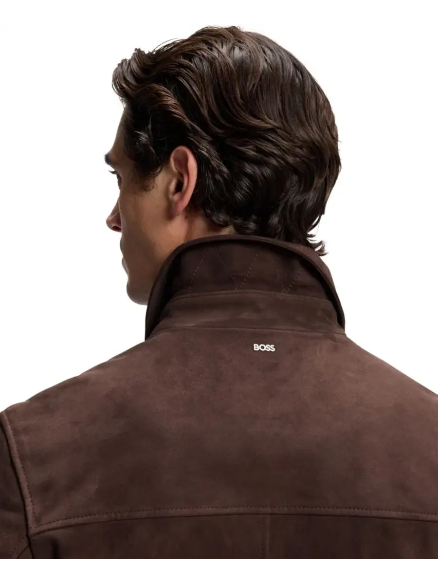Куртка из замши с воротником-стойкой Hugo Boss — изображение 6 из 6, коричневый