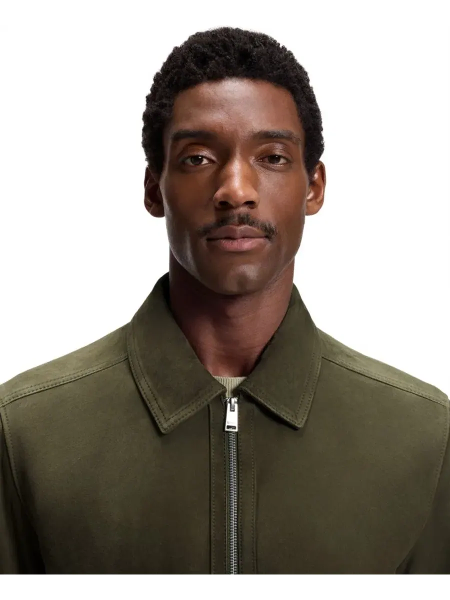 Мужская куртка из замши с воротником-стойкой Hugo Boss — изображение 5 из 5, зеленый
