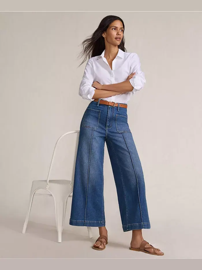 Женские укороченные джинсы Recover Denim с высокой талией и накладными карманами Lands' End — изображение 3 из 4