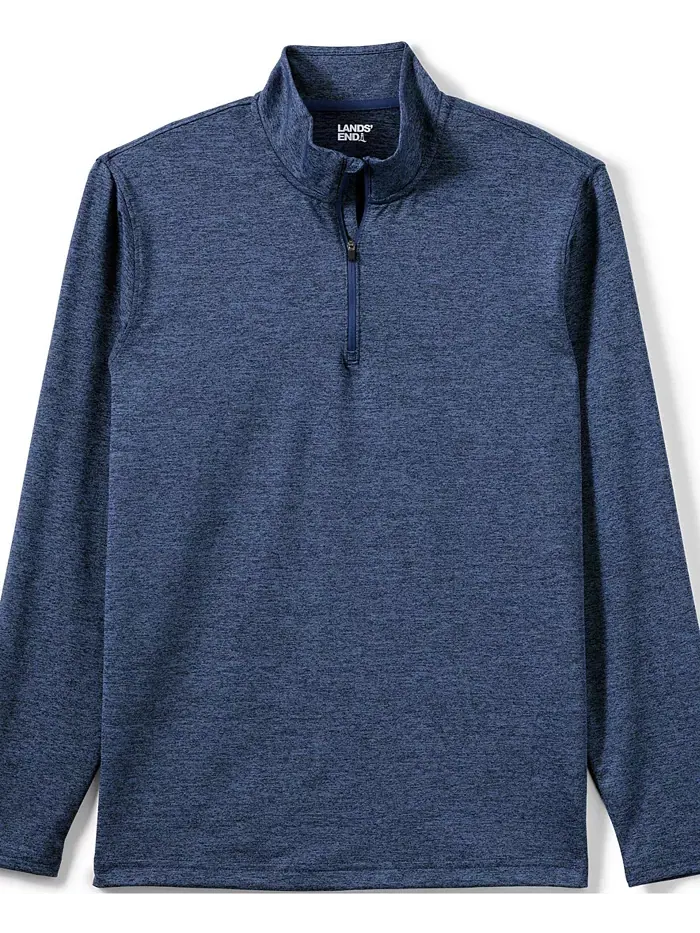 Мужская унисекс футболка Quarter Zip Pullover с технологией быстрой сушки Space Dye Lands' End — изображение 2 из 4, синий