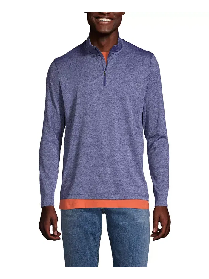 Мужская унисекс футболка Quarter Zip Pullover с технологией быстрой сушки Space Dye Lands' End — изображение 4 из 4, синий