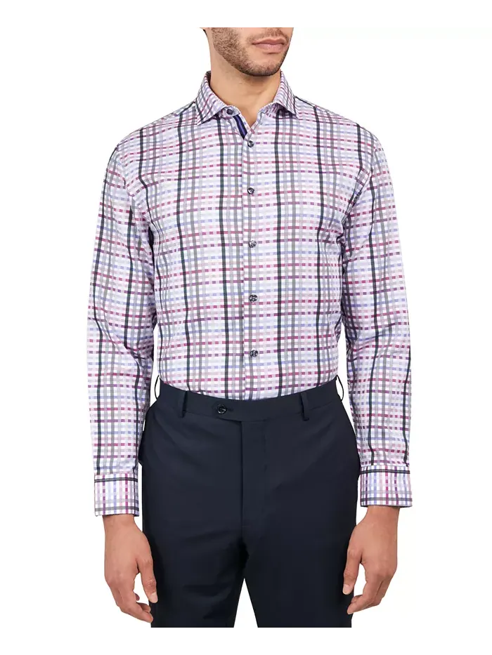 Мужская классическая рубашка Regular-Fit Dobby Plaid MICHELSONS OF LONDON — фиолетовый