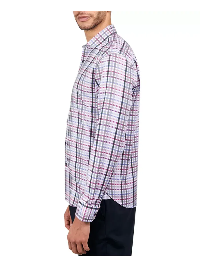 Мужская классическая рубашка Regular-Fit Dobby Plaid MICHELSONS OF LONDON — изображение 3 из 5, фиолетовый