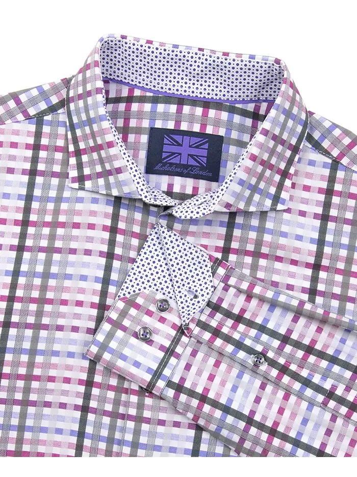 Мужская классическая рубашка Regular-Fit Dobby Plaid MICHELSONS OF LONDON — изображение 4 из 5, фиолетовый