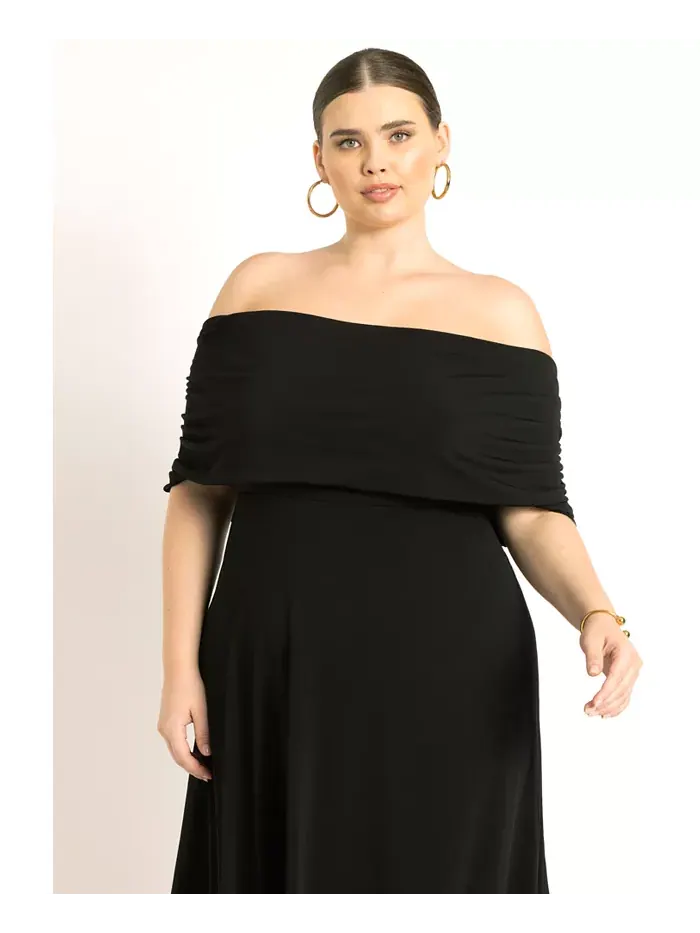 Платье макси с открытыми плечами Plus Size ELOQUII — изображение 2 из 3, черный