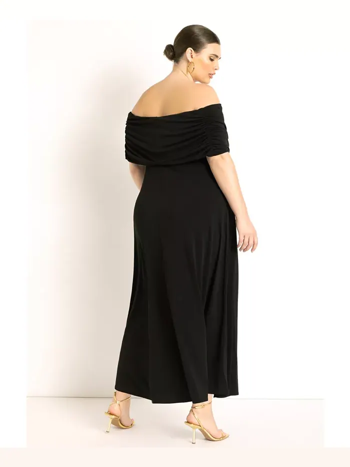 Платье макси с открытыми плечами Plus Size ELOQUII — изображение 3 из 3, черный