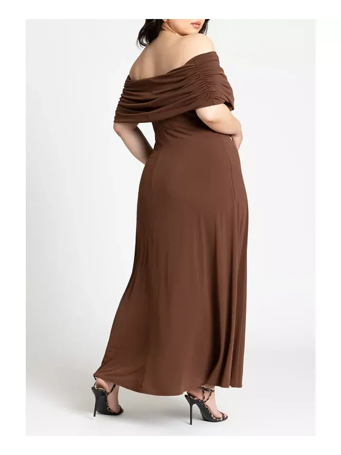 Платье макси с открытыми плечами Plus Size ELOQUII — изображение 2 из 3, земля