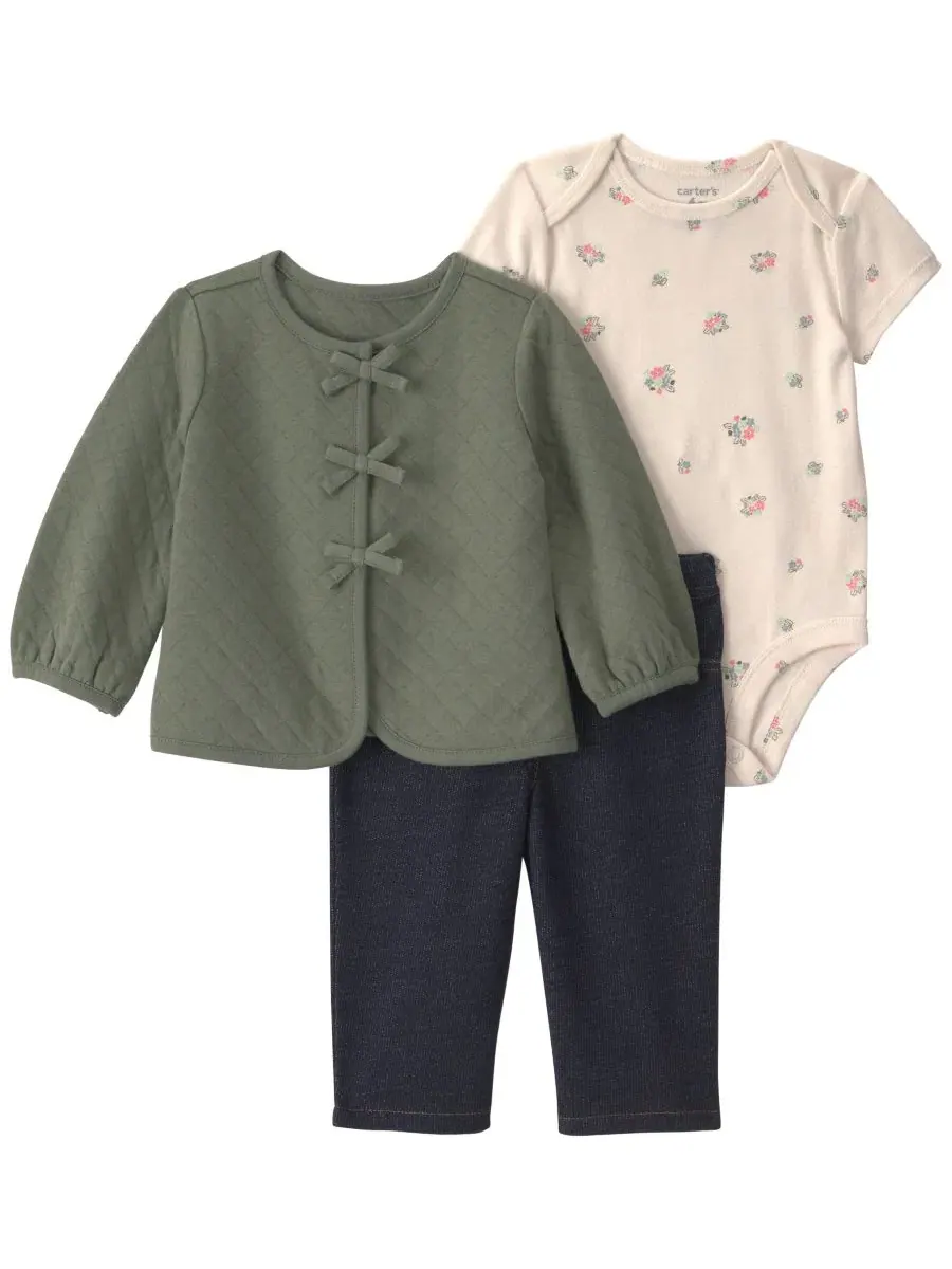 Комплект из 3 предметов для девочек: кардиган, боди и брюки, Quilted French Terry Carter's