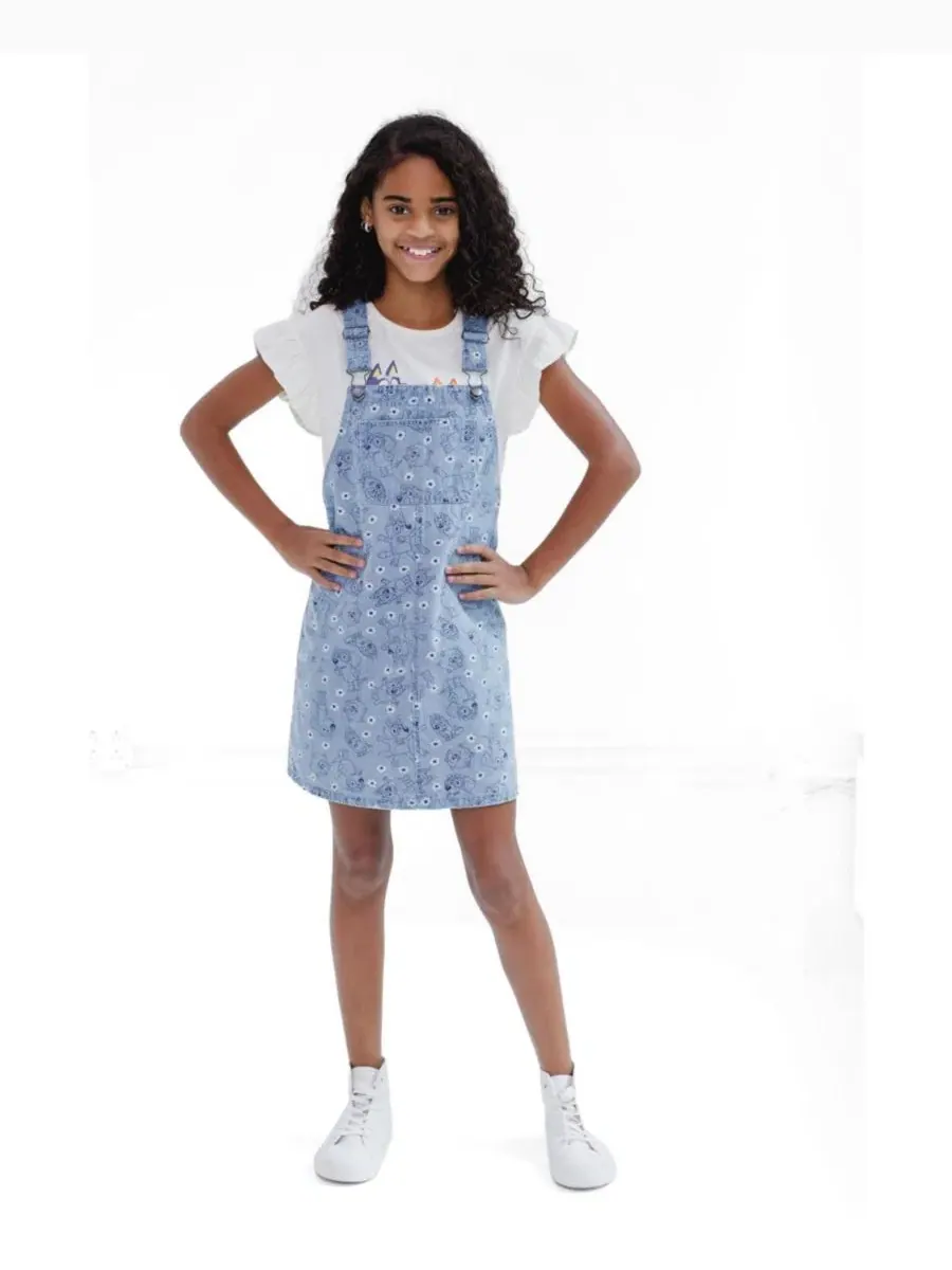 Комплект из футболки и деним-платья-комбинезона Bluey Bluey Bingo Denim Blue — изображение 2 из 3, джинсовый синий синий