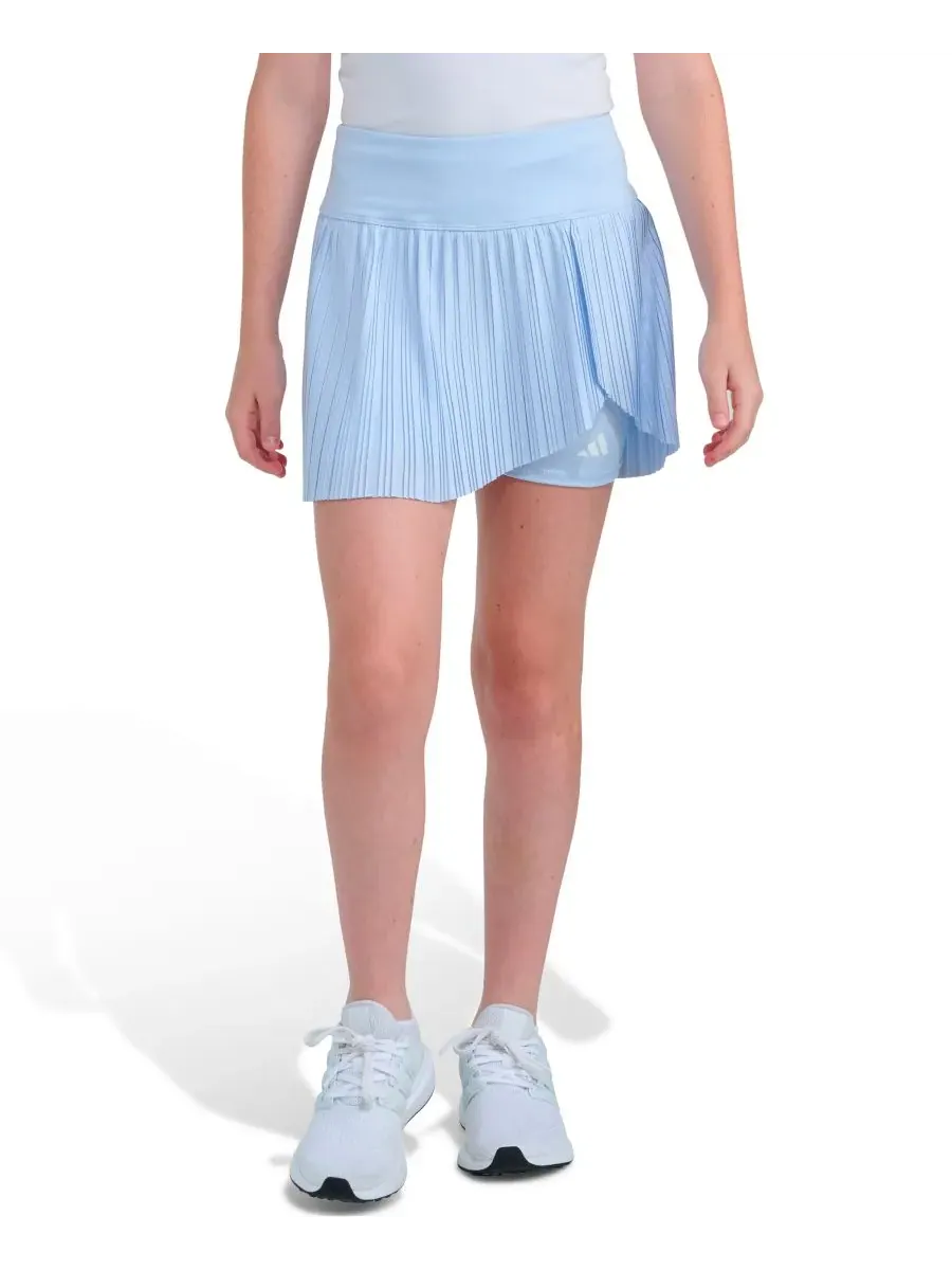 Шорты-юбка из плетеной ткани с плиссировкой для девочек 8-14 лет Adidas — изображение 1 из 4, светлый синий