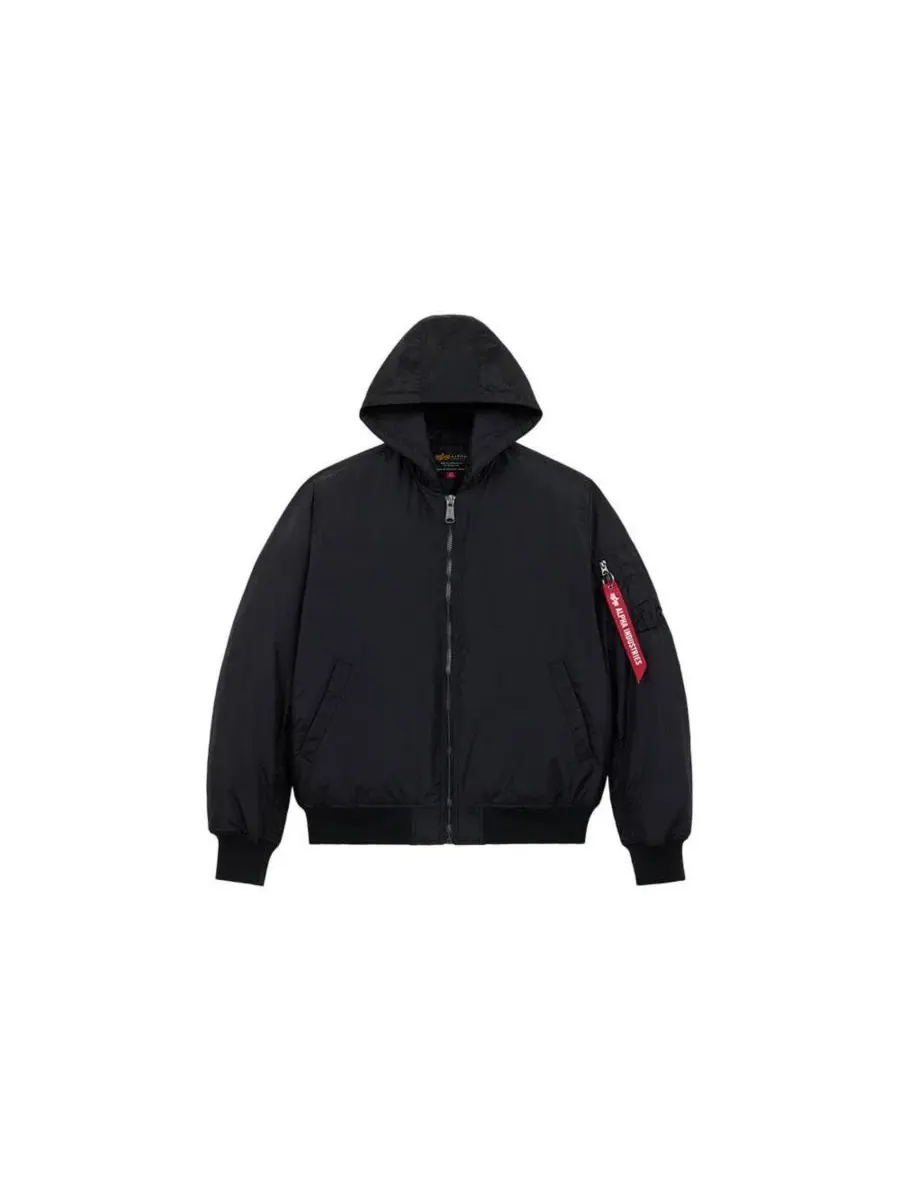 Куртка-бомбер с капюшоном из оксфордского нейлона, модель MA-1 Hooded Oxford Flight Jacket Alpha — изображение 2 из 3, черный