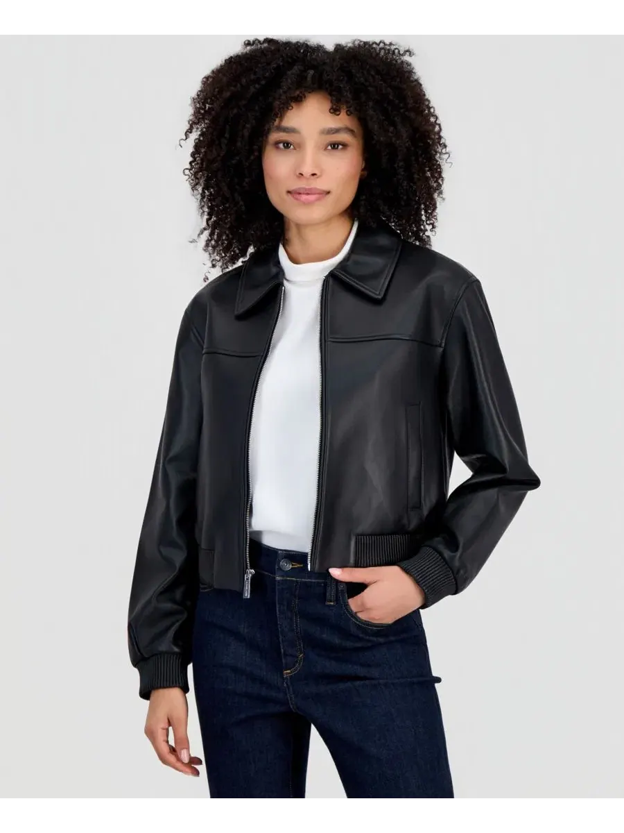 Кожаная куртка-бомбер с молнией Michael Michael Kors — изображение 3 из 3, черный
