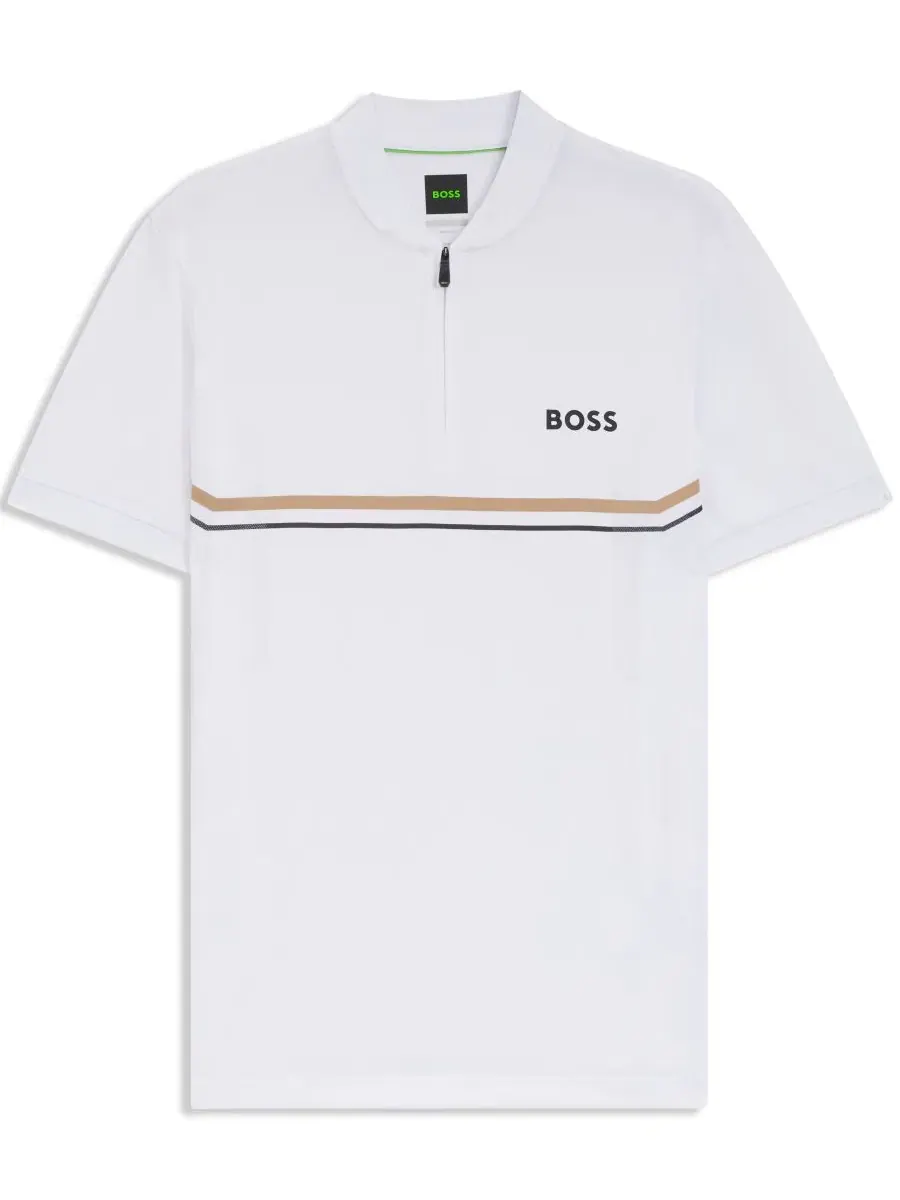 Поло мужское с длинным рукавом, молнией Hugo Boss — изображение 2 из 5, белый
