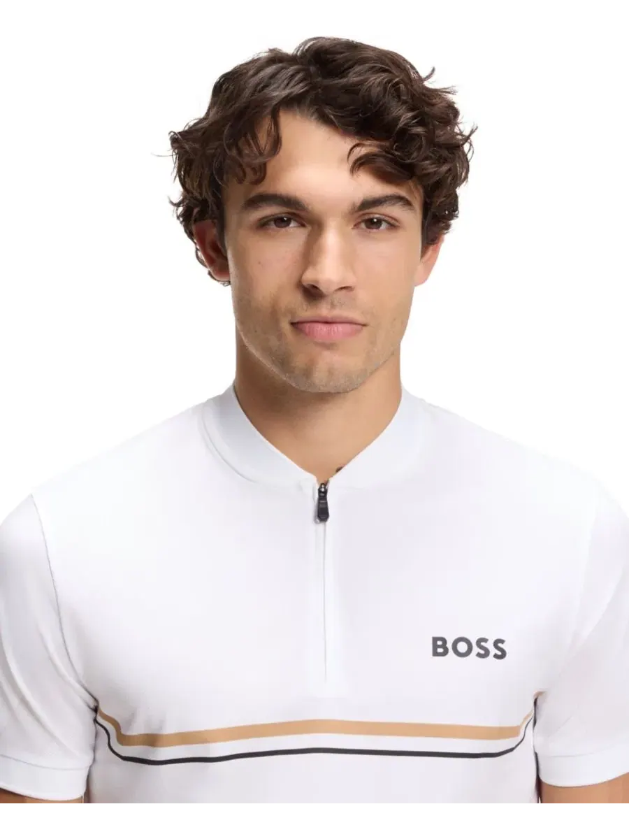 Поло мужское с длинным рукавом, молнией Hugo Boss — изображение 5 из 5, белый