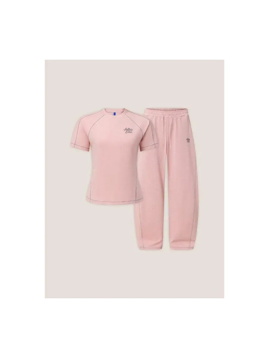 Спортивный комплект из топа и брюк, с контрастной окантовкой, Cloud Slim Sweat Set AELFRIC EDEN — изображение 3 из 3, розовый
