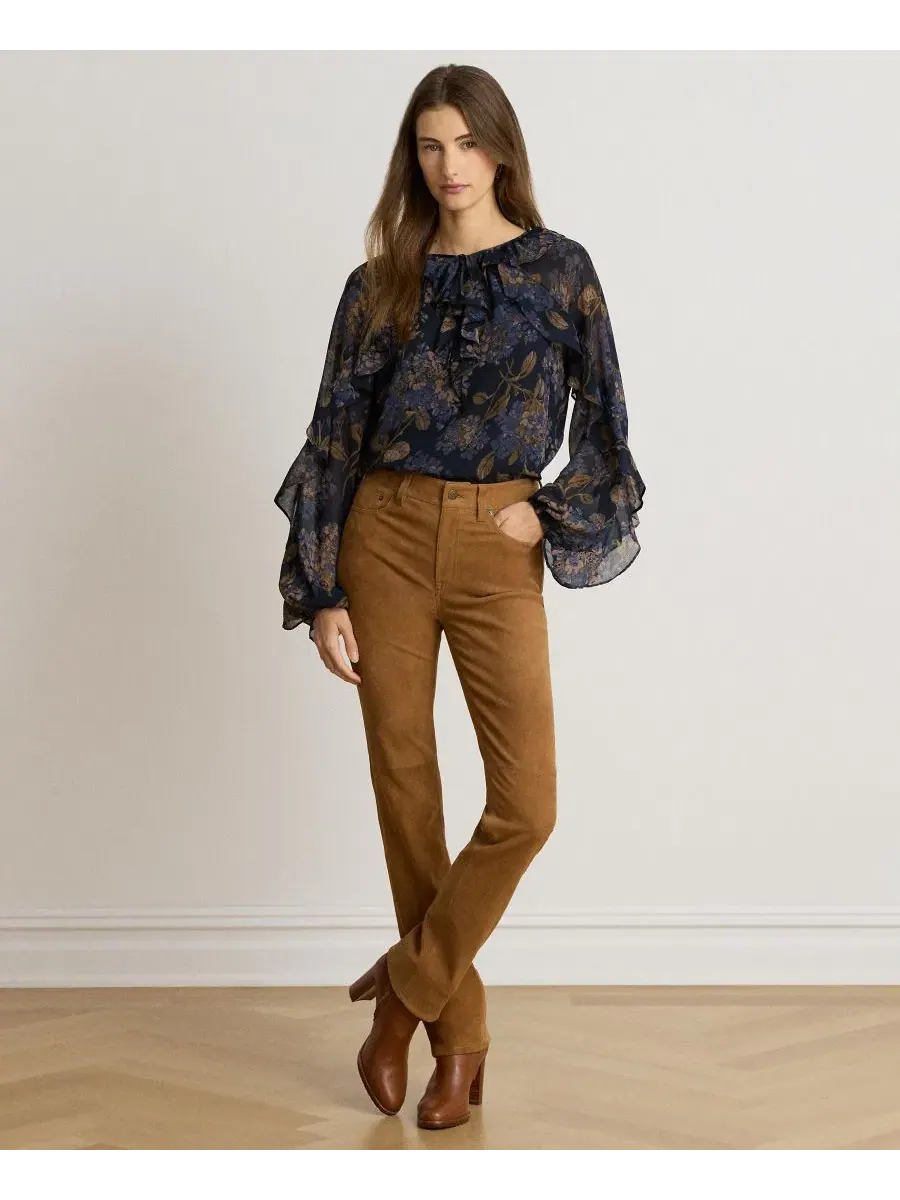 Блуза женская с длинным рукавом, с рюшами, с принтом Lauren Ralph Lauren — изображение 2 из 5, темно-синий мульти