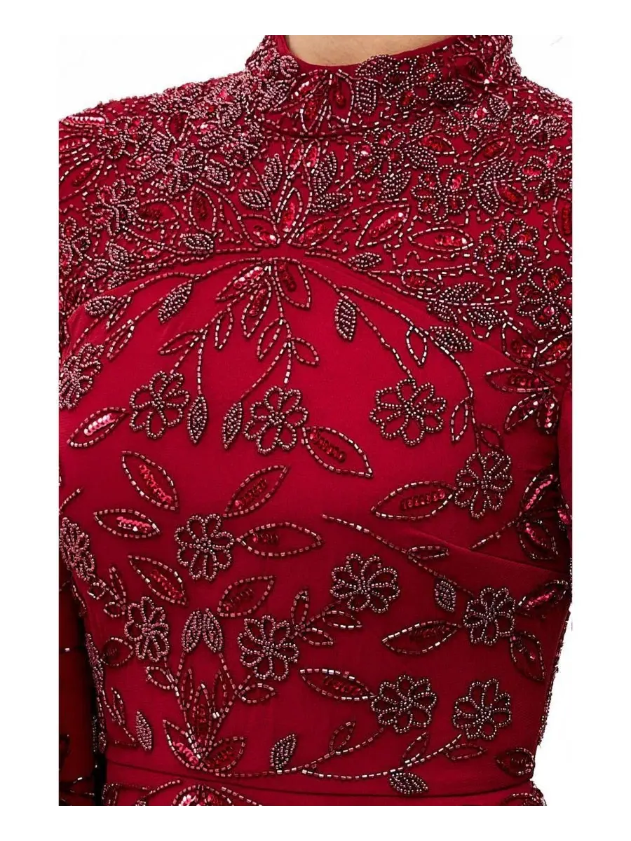 Платье-макси с пайетками и высоким воротом, модель Embellished Sequins High Neck Gown Maryisa — изображение 3 из 4