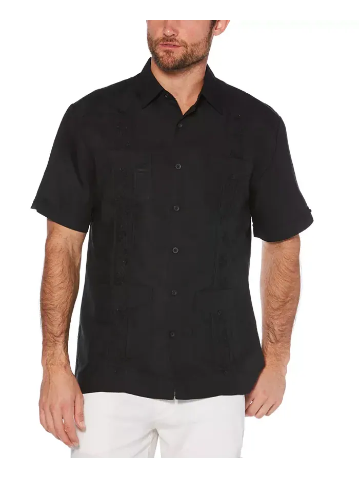 Короткий рукав, вышитая рубашка Guayabera Cubavera — черный