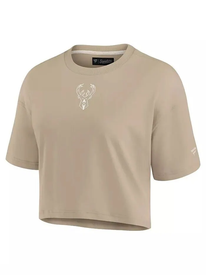 Женская футболка цвета хаки Milwaukee Bucks Elements Super Soft прямоугольной формы с короткими — изображение 2 из 3
