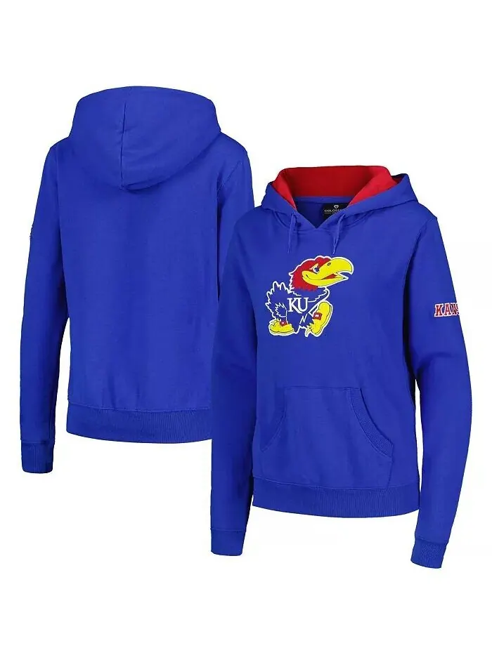 Женский пуловер с капюшоном и большим логотипом Royal Kansas Jayhawks Stadium Athletic — синий