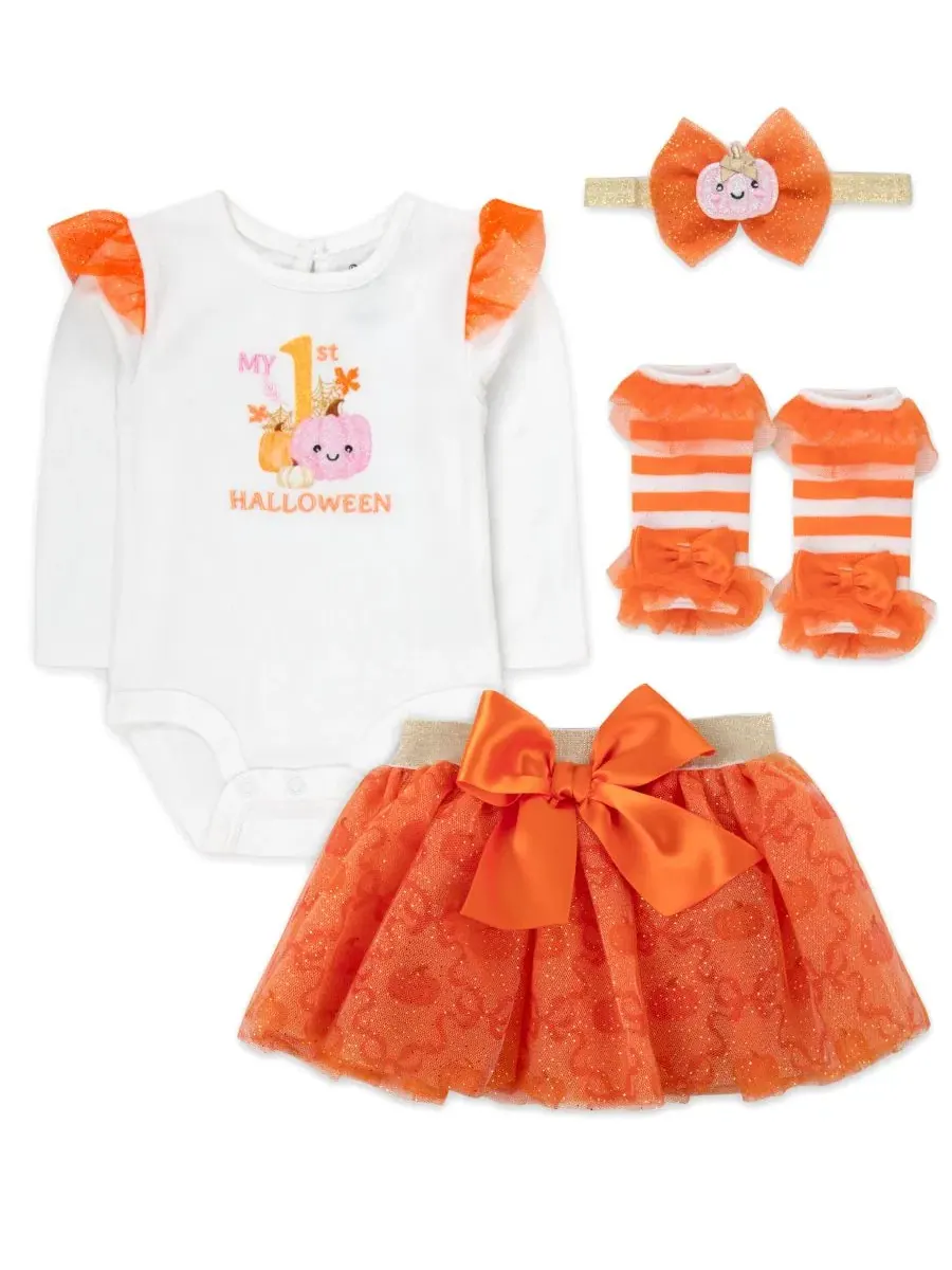 Комплект из 4 предметов My 1st Halloween, боди, юбки, гетры и повязка Baby Essentials — белый