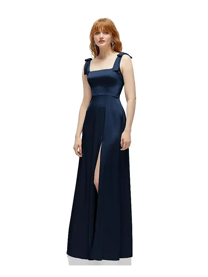 Платье макси из струящегося атласа с квадратным вырезом и бретелями-бантами (размеры plus size) — изображение 3 из 4