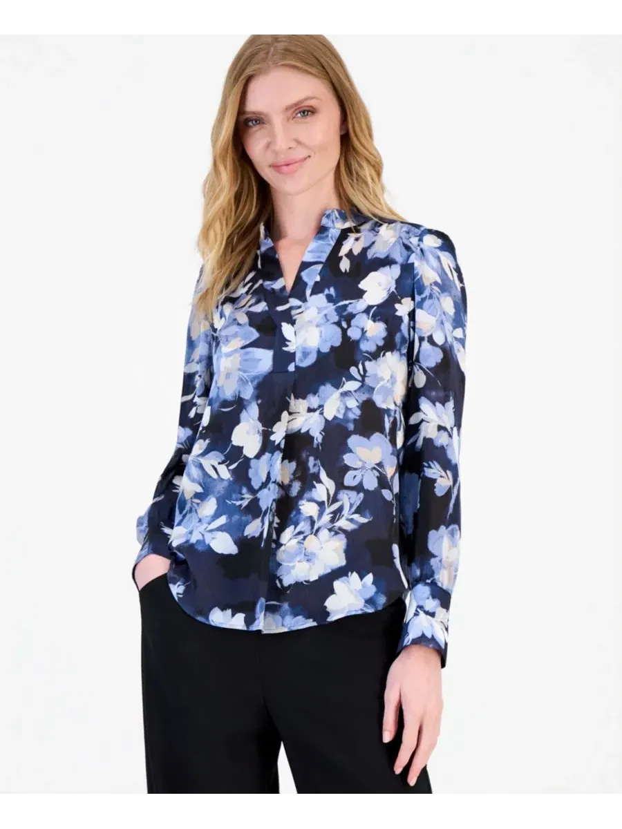 Блуза с V-образным вырезом и плиссированным передом Anne Klein
