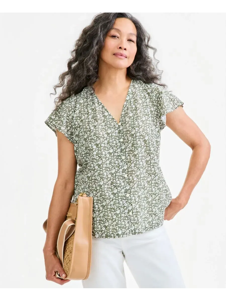 Блузка с коротким рукавом-воланами и V-образным вырезом Nalas Garden Clover Style & Co, Цвет Nalas