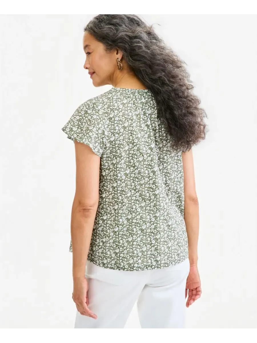 Блузка с коротким рукавом-воланами и V-образным вырезом Nalas Garden Clover Style & Co, Цвет Nalas — изображение 3 из 3