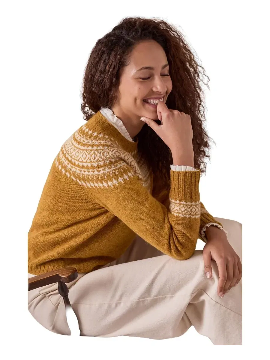 Женский свитер с принтом Fair Isle Slim-fit с круглым вырезом, Highlands Celtic & Co. — изображение 2 из 4, золотистый желтый