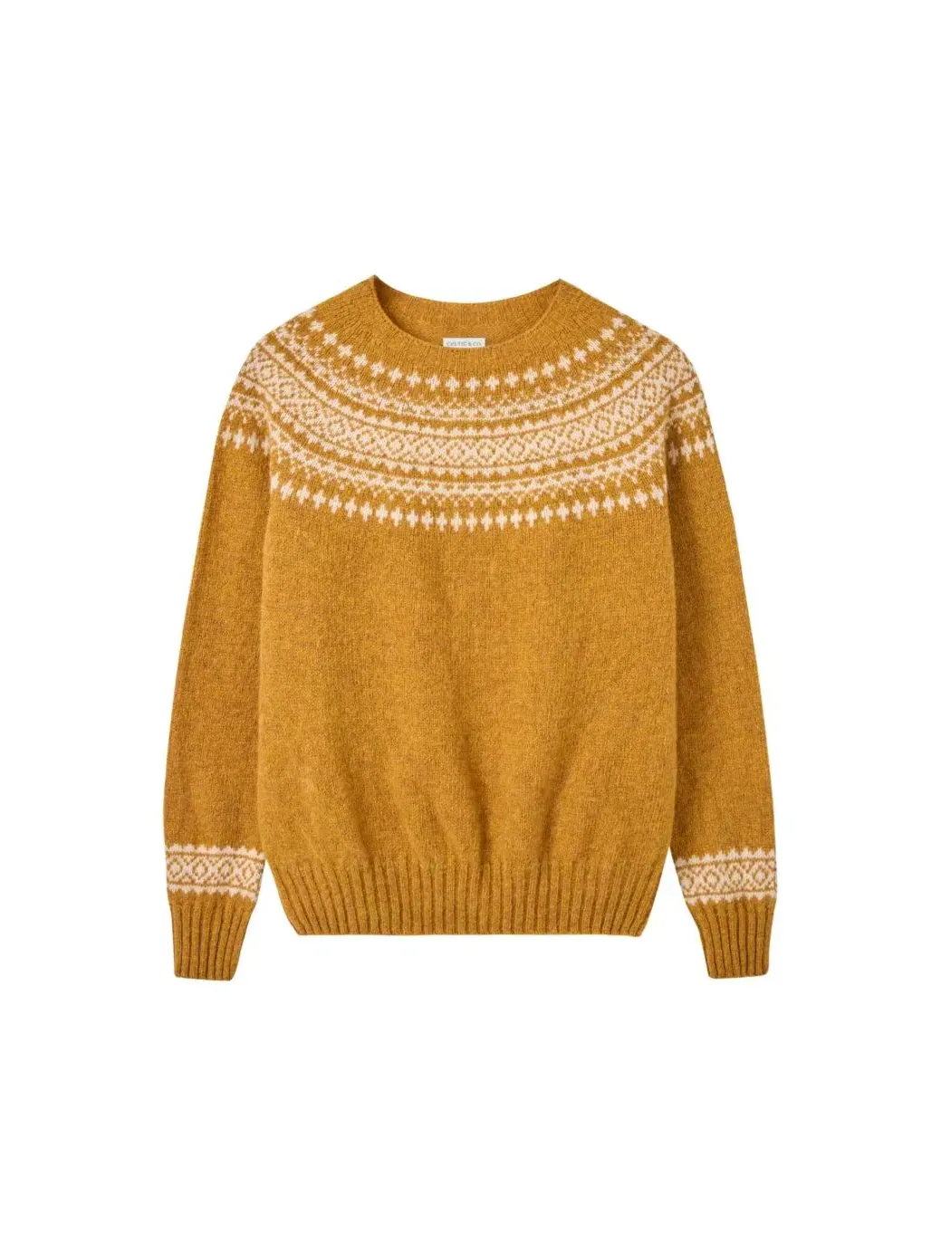 Женский свитер с принтом Fair Isle Slim-fit с круглым вырезом, Highlands Celtic & Co. — изображение 4 из 4, золотистый желтый