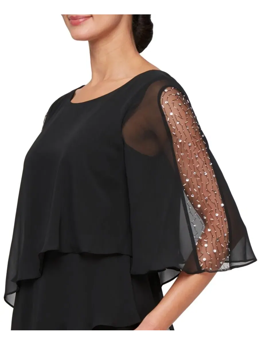 Комбинезон с двойным слоем и запахом Petite Double Tier Overlay Bodice Jumpsuit SL Fashions — изображение 2 из 3, черный