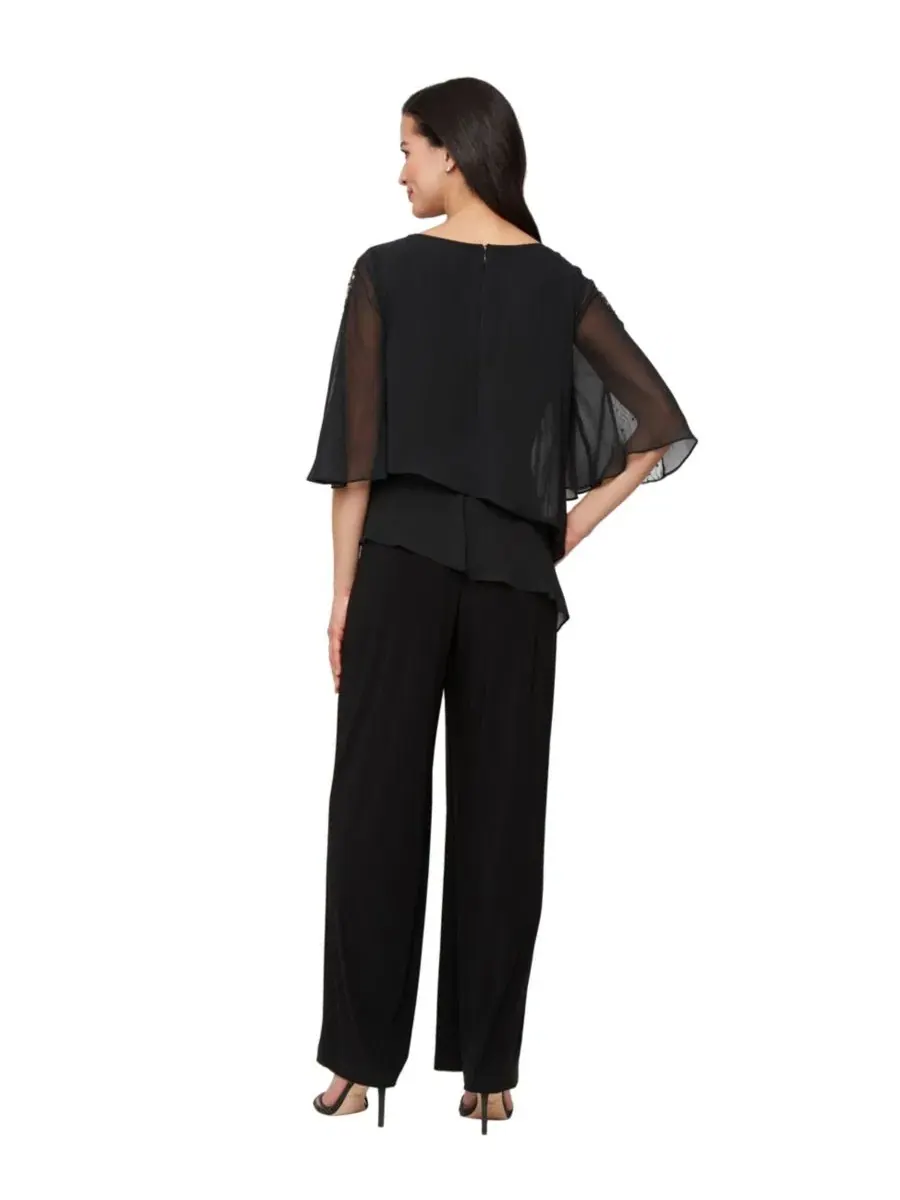 Комбинезон с двойным слоем и запахом Petite Double Tier Overlay Bodice Jumpsuit SL Fashions — изображение 3 из 3, черный