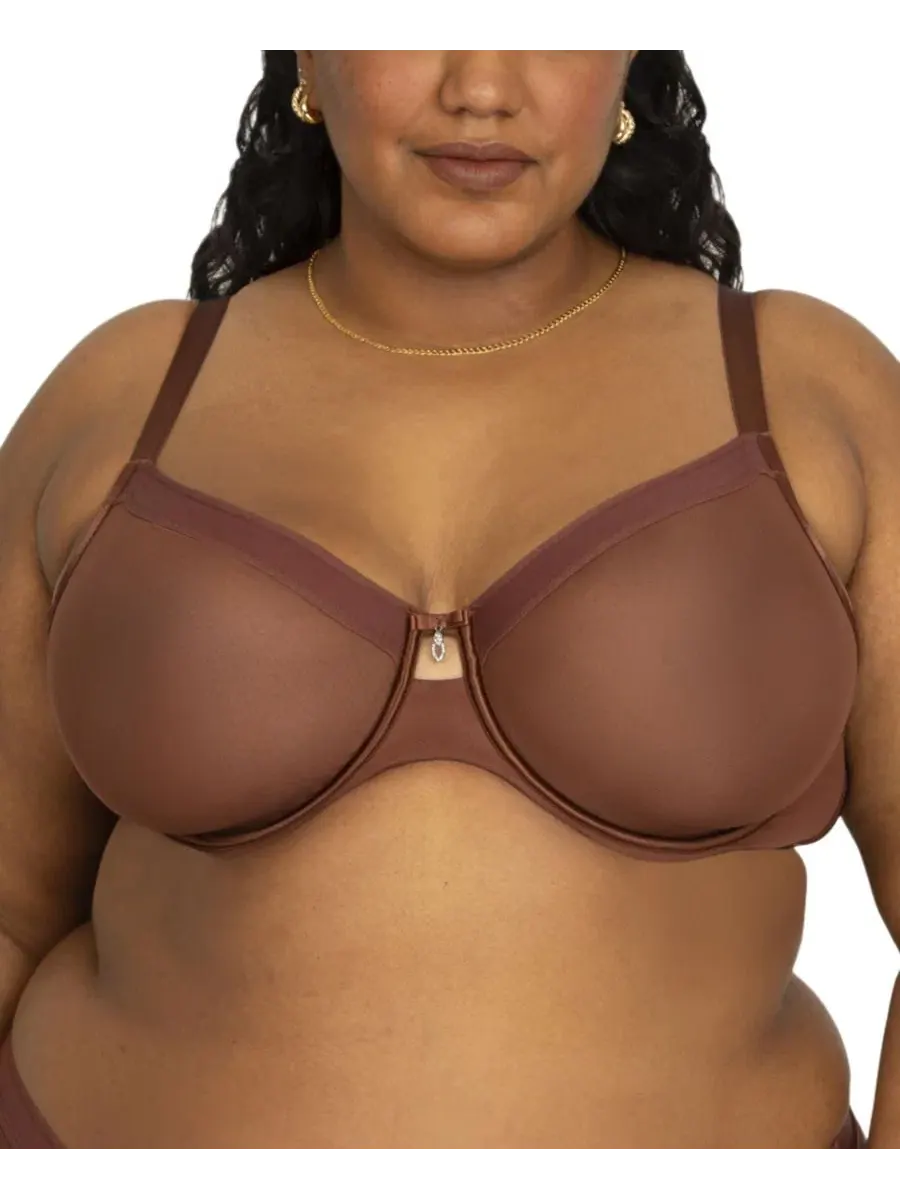 Бюстгальтер с чашками из сетки, без подкладки, на косточках, модель Sheer Mesh Full Coverage Curvy — коричневый