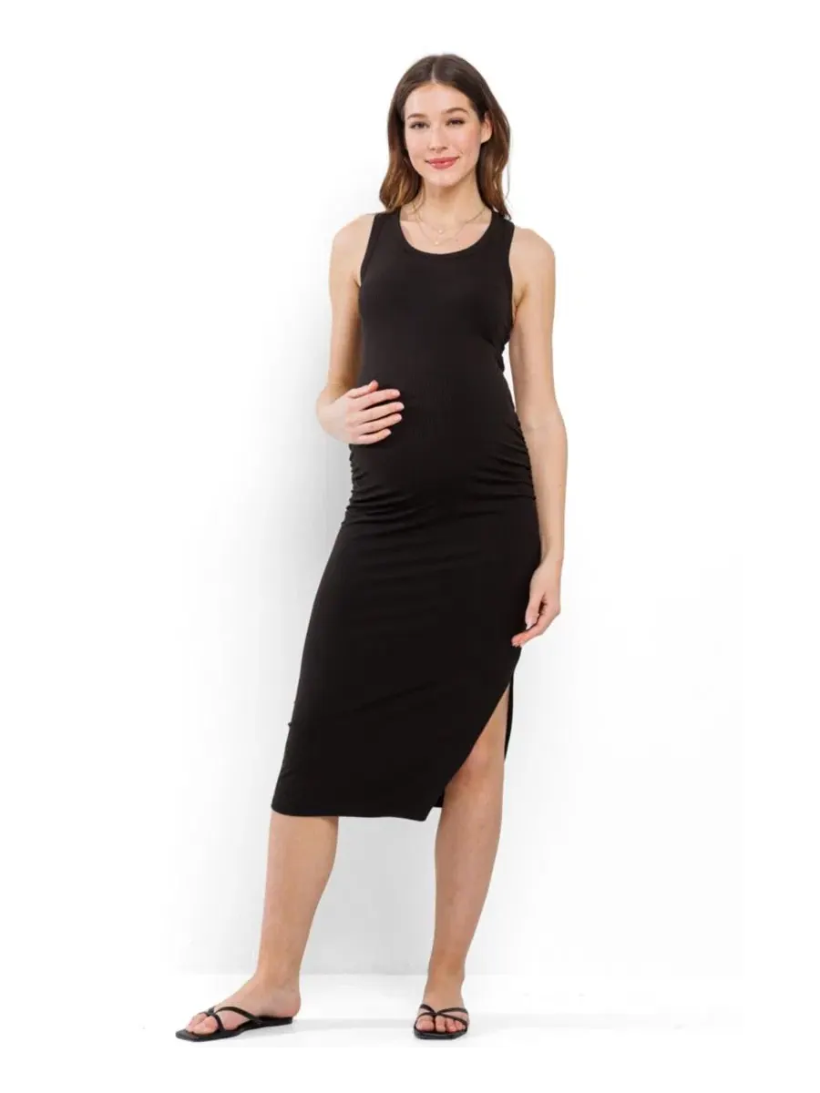 Платье для беременных без рукавов с боковым разрезом, модель Maternity Ribbed Side Slit Sleeveless — изображение 1 из 4