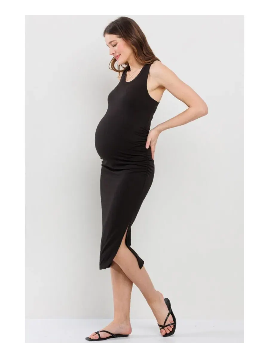 Платье для беременных без рукавов с боковым разрезом, модель Maternity Ribbed Side Slit Sleeveless — изображение 2 из 4