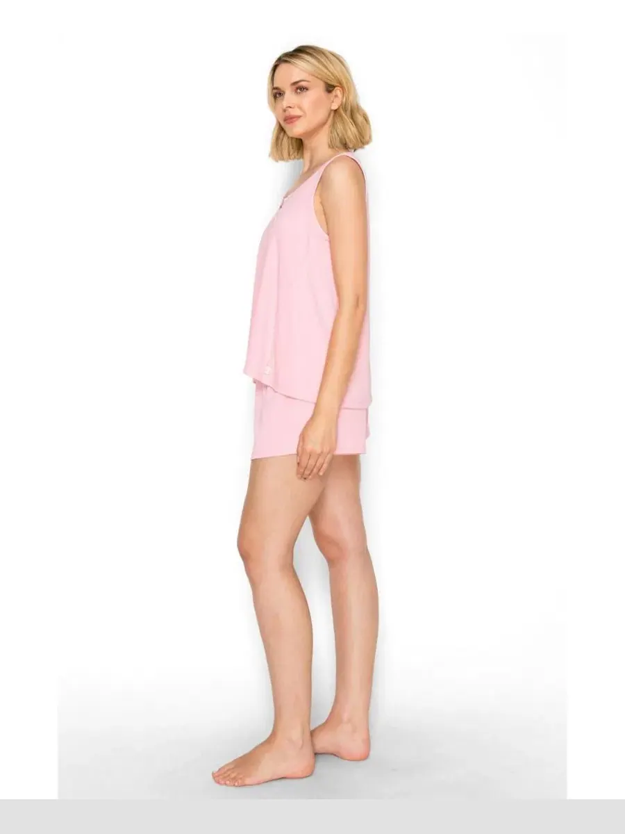 Комплект пижамы с топом без рукавов и шортами, модель Yummy Jersey Rib Henley, бренд Badgley Mischka — изображение 3 из 5